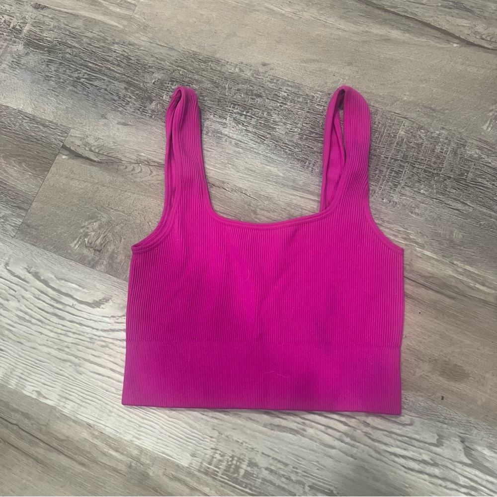 Zenana Ribbed Square Neck Cropped Top Tank Hot Pink size L/XL